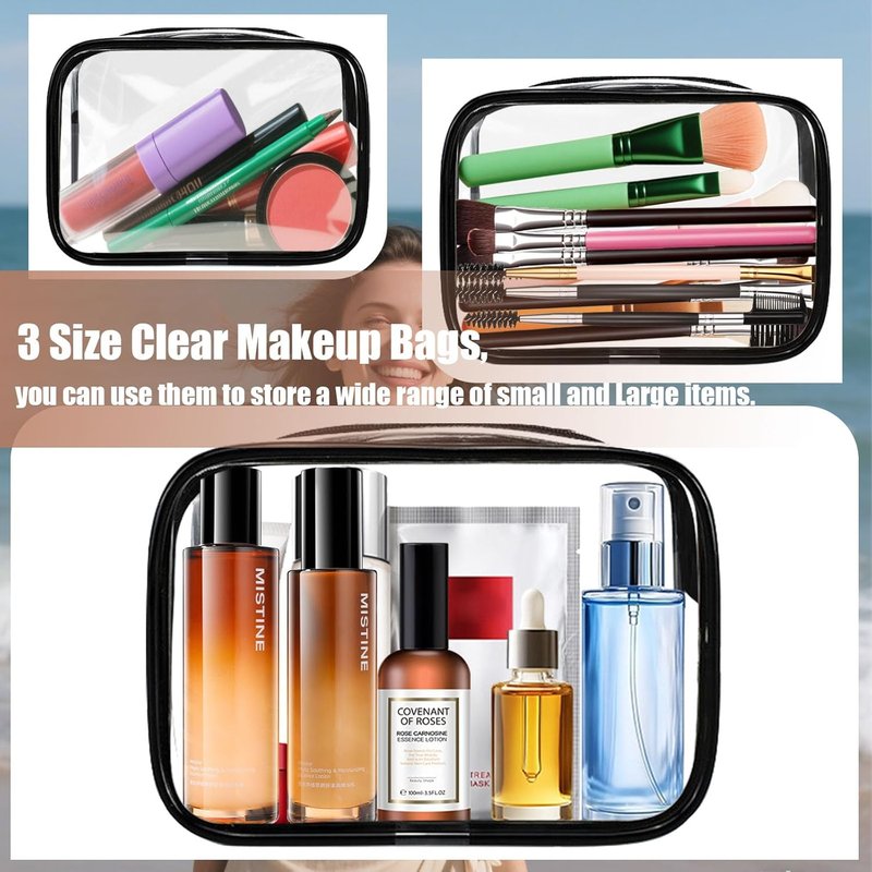 Clear Makeup Bags - TSA Approved Toiletry Travel Pouch - Waterproof PVC Cosmetic Organizer | 12 Pieces