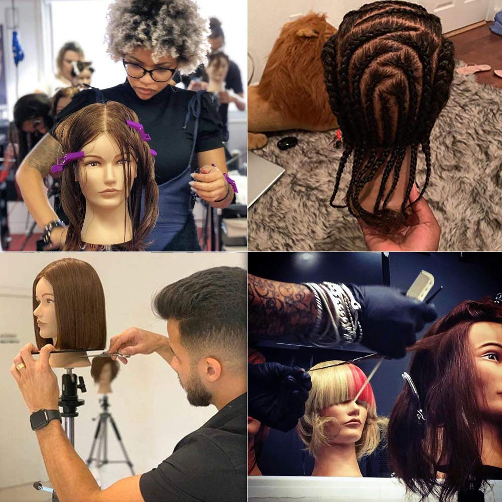 Mannequin Head 14 inch 100% Real Hair Doll Head for Hair Styling Salon Training Head Cosmetology Braiding Practice Mannequin Manikin Head Hairdresser (14 inch)