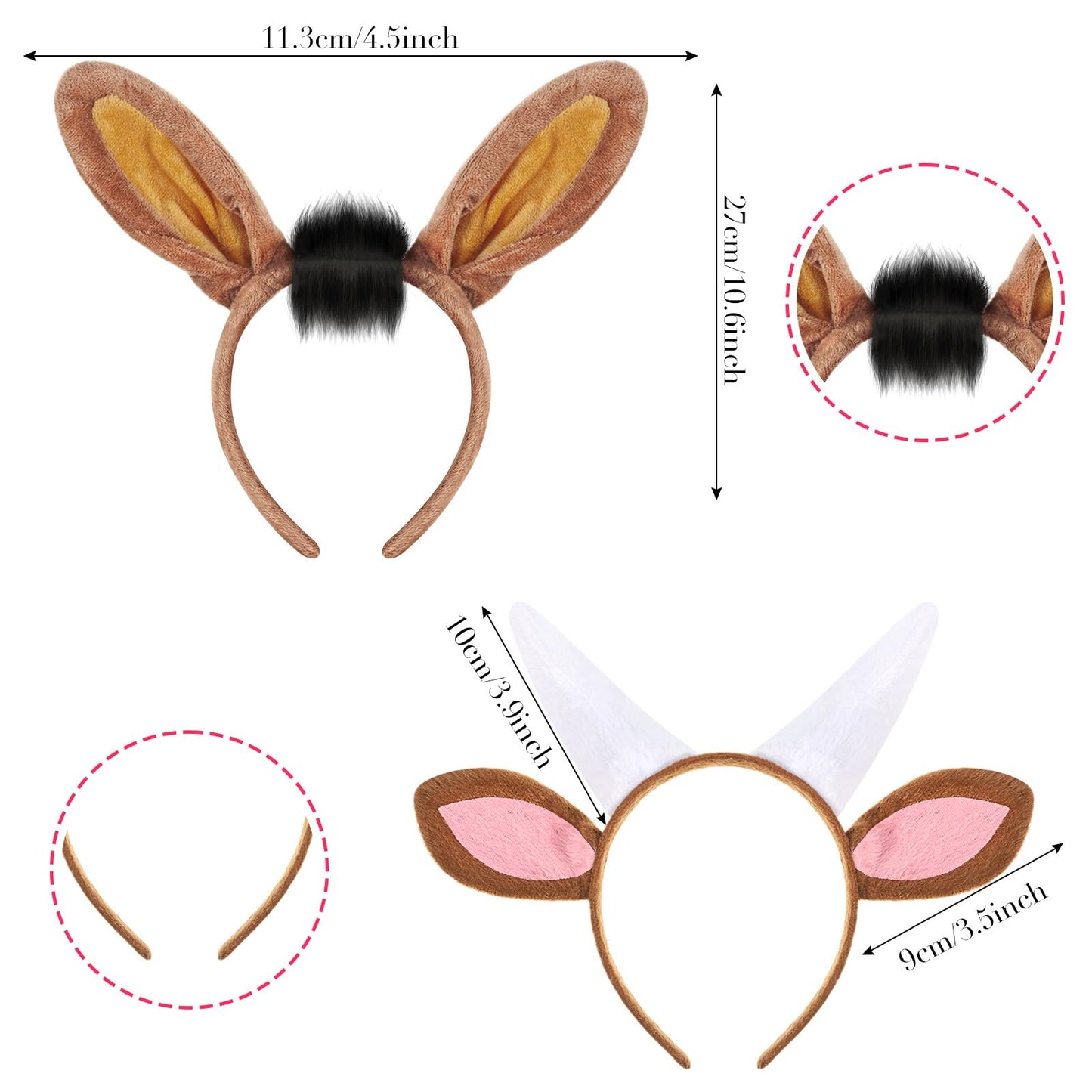 Cindeer 6 Pcs Animal Ears Headbands Party Favors, Halloween Zoo Jungle Animal Costume Headband Plush Ear Hair Hoop(Retro)