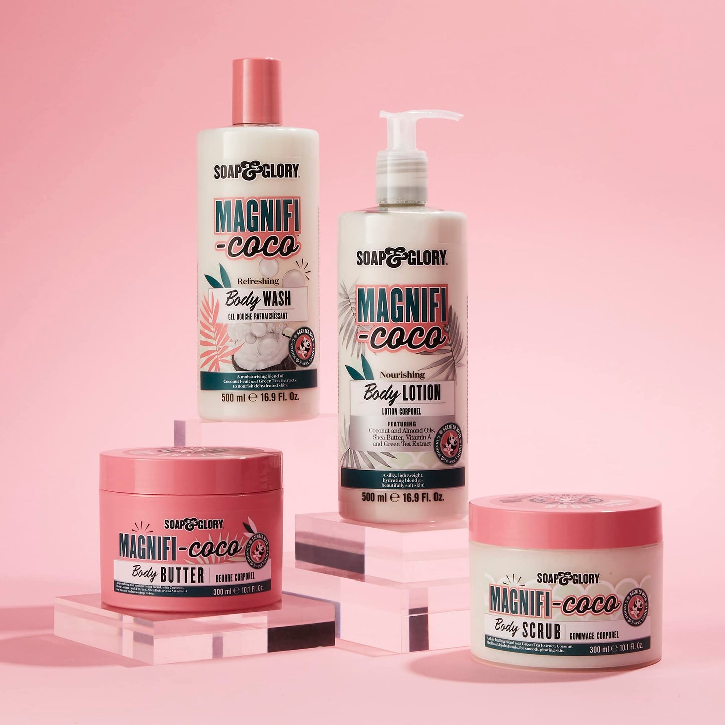 Soap & Glory Magnificoco Buff and Ready Coconut Body Scrub - Smoothing & Buffing Body Scrub - Coconut Scented Body Polish - Brightening with Green Tea Extract (300ml) (Pack of 2)