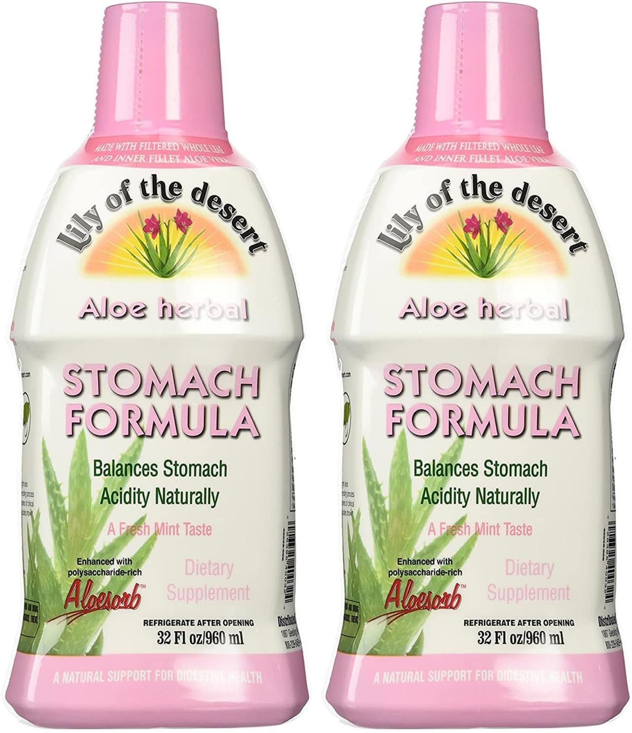 Organic Aloe Vera Juice - Stomach Formula with Slippery Elm, Chamomile & Ginger | 32 Oz (Pack of 2)