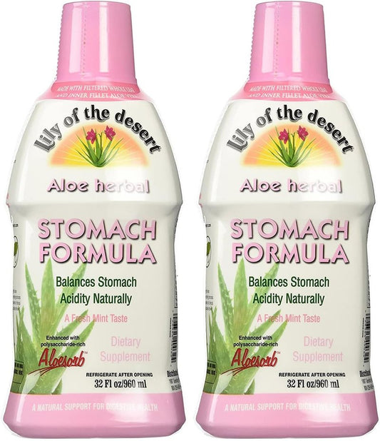 Organic Aloe Vera Juice - Stomach Formula with Slippery Elm, Chamomile & Ginger | 32 Oz (Pack of 2)