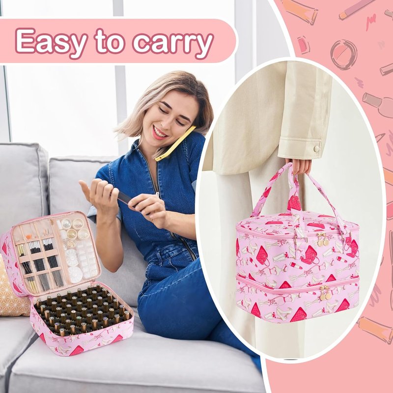 Lipstick Nail Polish Organizer Bag - Holds 42 Bottles | Perfect for Teen Girls & Nail Techs