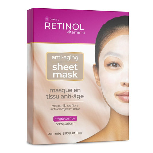 LIVAURA Retinol Anti-Aging Sheet Mask – Hydrating Collagen Face Masks, Sheet Masks for Skin Care, Moisturizing Facial Mask Pack for Women, Sensitive & Dry Skin, Hydrating Face Mask