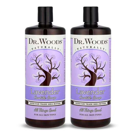 Dr. Woods Lavender Liquid Castile Soap - Castile Soap with Pure Lavender Oil, Body Wash for Men and Women, Organic Shea Butter, Natural Cleaner for Face, Hands, and Body - 32 Fl Oz, Pack of 2