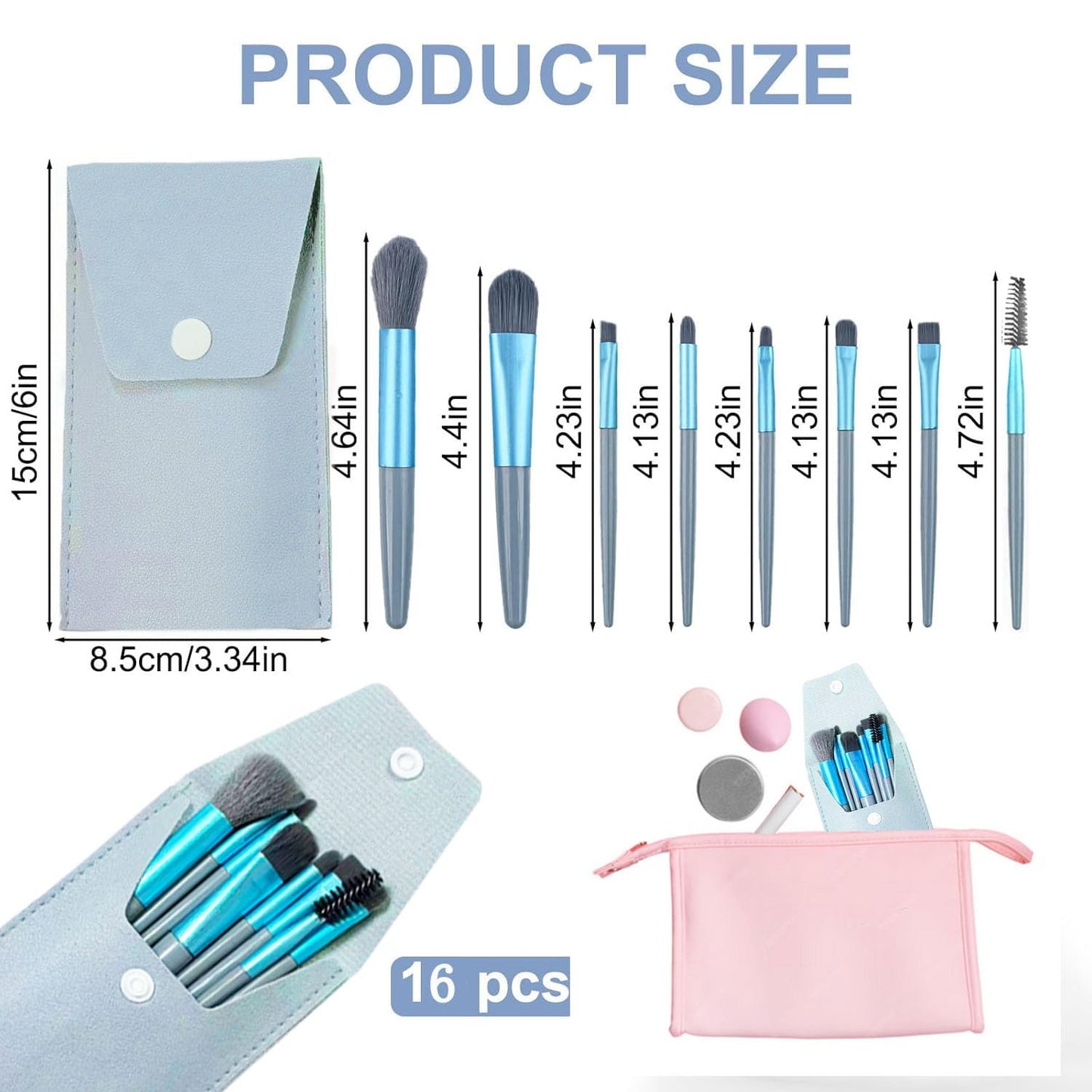 16 Sets Travel Makeup Brush Set Bulk Brushes Bag Mini Face Make up Brushes Brushes Bag for Makeup Party Favors Wedding Bridal Shower Favors Bridesmaid Gift Bachelorette Party Gift(Blue)