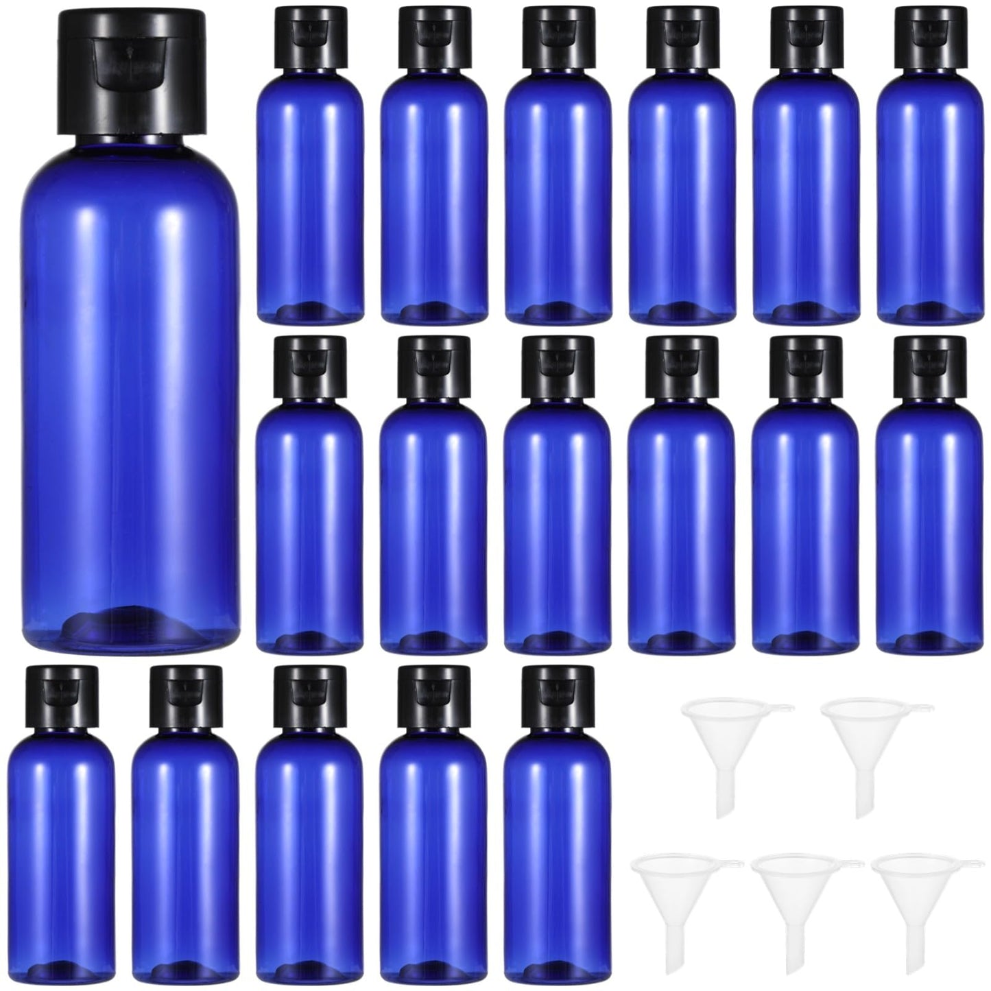 100 Pack 2 oz Plastic Empty Travel Bottles with Flip Cap 60ml Travel Size Containers Portable Leak Proof Clear Plastic Bottles Refillable Dispensing Bottles for Liquid Shampoo Lotion Blue