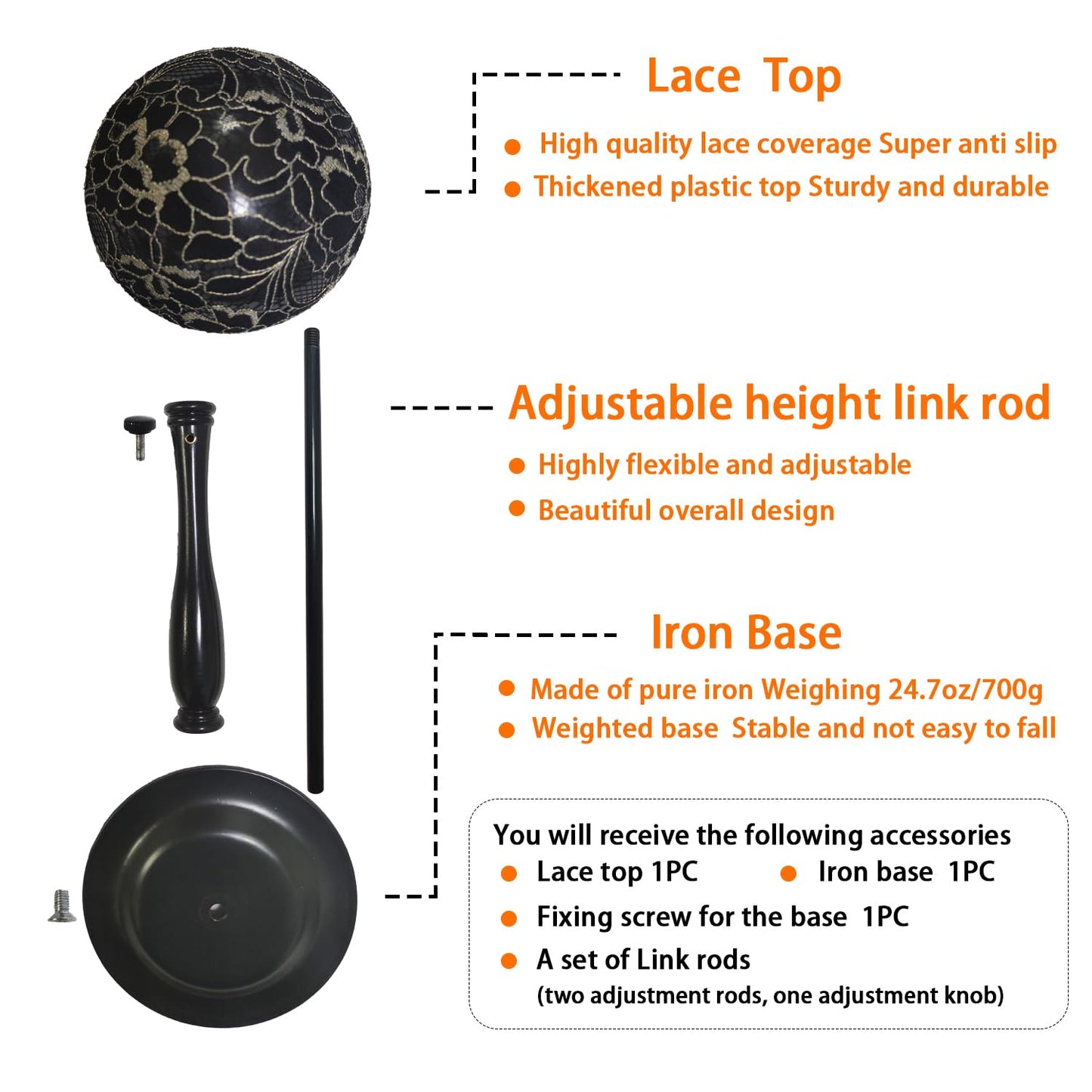 WiZiWi Wig Stand 1PC Iron Base Adjustable Height (12.6-18.5Inch) Wig Head Stands Portable Non-Slip Sturdy Wig Holder Stands Travel Wig Stand for All Wigs(Black)