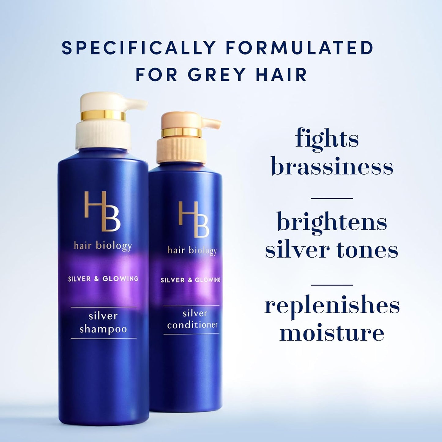 Hair Biology Biotin-Infused Purple Shampoo & Conditioner Set - Anti-Brassiness, Moisturizing | 12.8 Fl Oz Each, 2 Pack