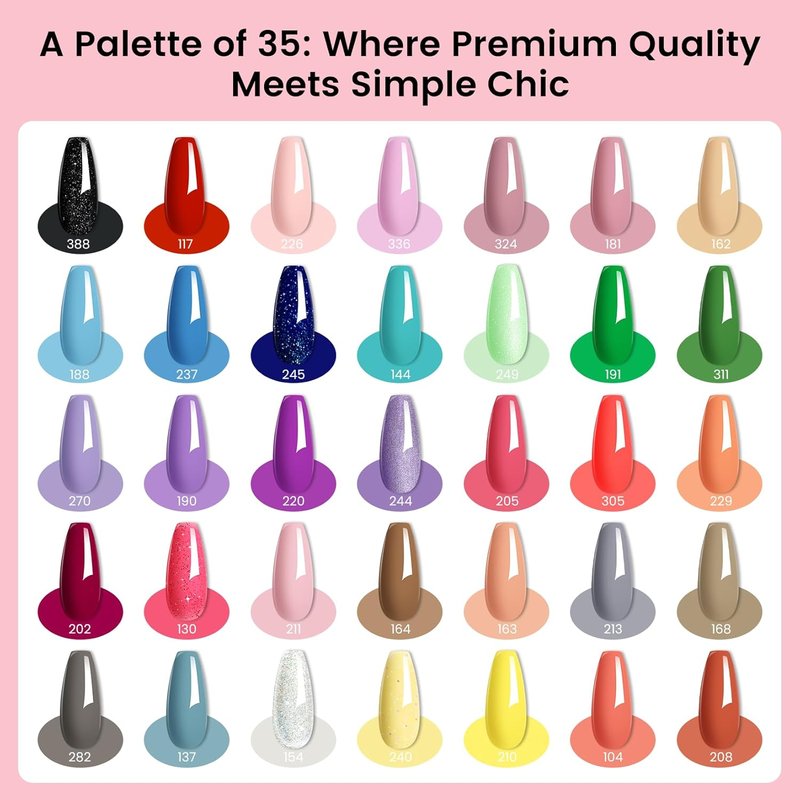 53 Pcs Gel Nail Polish Kit - UV Light & Nail Drill, 35 Colors with Glossy, Matte & Glitter Finishes | Perfect DIY Home Manicure Gift for Women