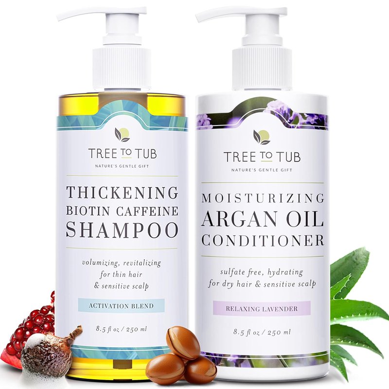 Biotin Fine Hair Thickening Shampoo & Moisturizing Conditioner | Sulfate-Free Argan Oil for Thicker, Fuller Volume