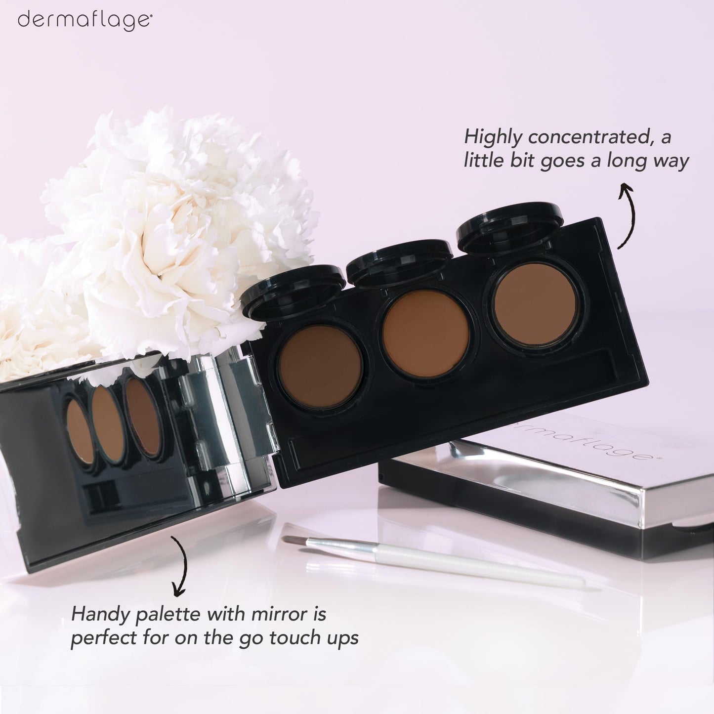 Full Coverage Concealer Palette, Waterproof Concealer Cream, 3 Colors + Brush, by Dermaflage