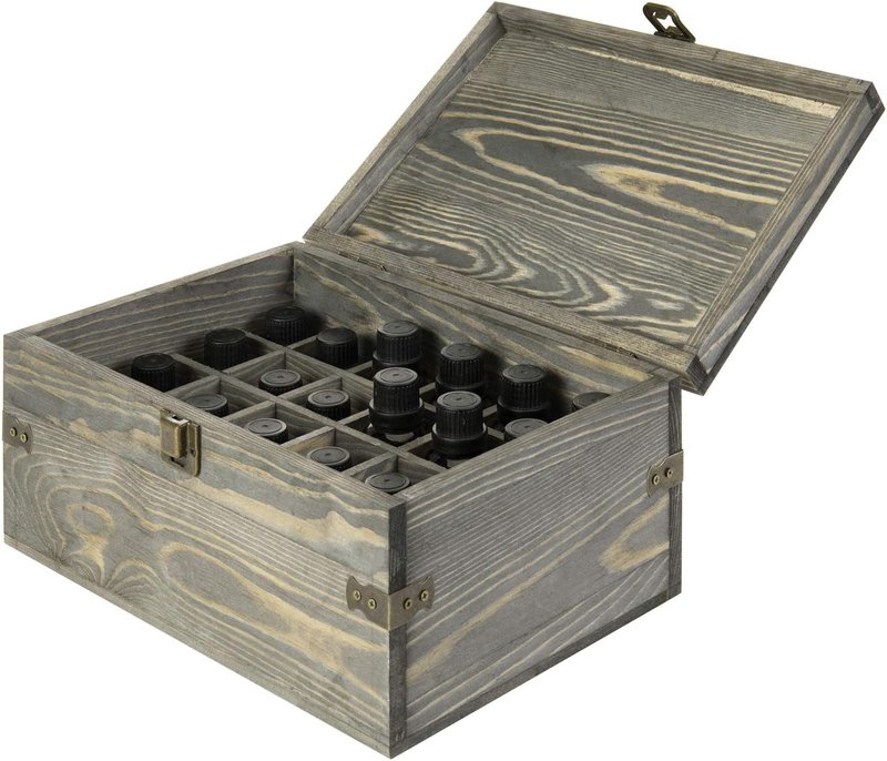 Essential Oil Bottle Storage Box - 24 Slot Vintage Gray Wooden Organizer | Holds Up to 30 mL Bottles