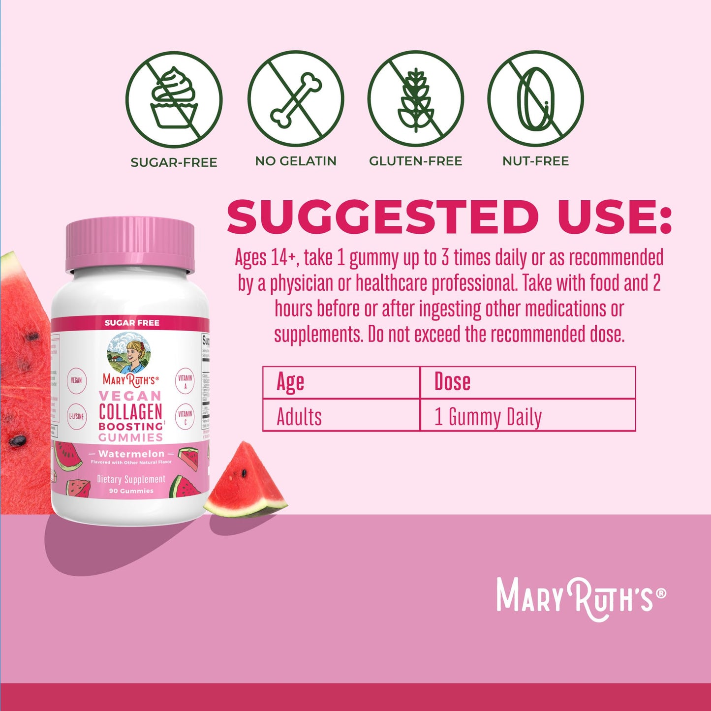 MARYRUTH'S Organics Vegan Collagen for Women & Men, Collagen Boosting Gummies, Skin Care, Lysine, Vitamin C, Vitamin A, Amla, Supplement for Hair & Skin, Vegan, Non-GMO, Gluten Free, 90 Servings