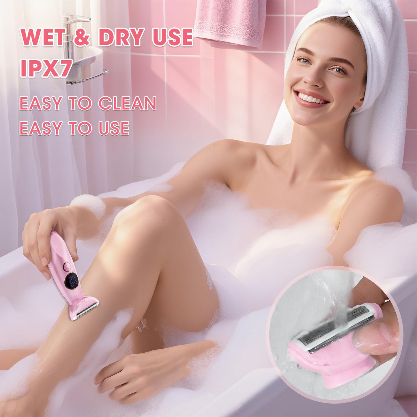 Karrte 6-in-1 Electric Razor for Women's Pubic Hair, Painless Body Shaver and Facial Epilator, Hair Removal for Face, Bikini Trimmer for Women's Private Area Green