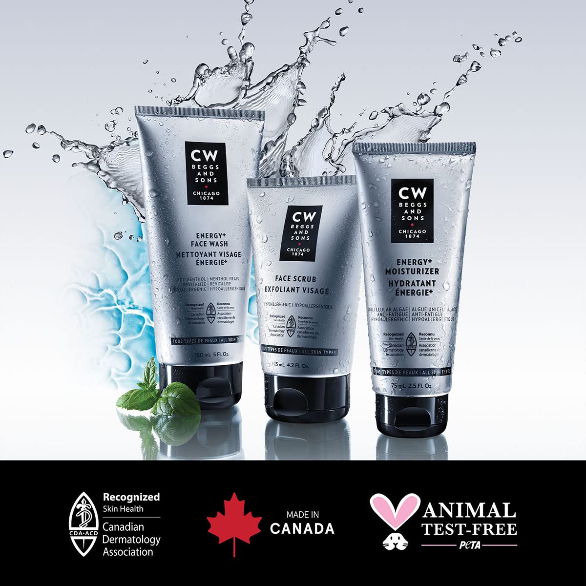 CW Beggs Energy+ Moisturizer for Men, Normal to Dry Skin, Anti-Fatigue Face Cream, Hypoallergenic, Fragrance-Free, Paraben-Free, Alcohol-Free, Mineral Oil-Free, Cruelty-Free, 2.5 Fl. Oz.
