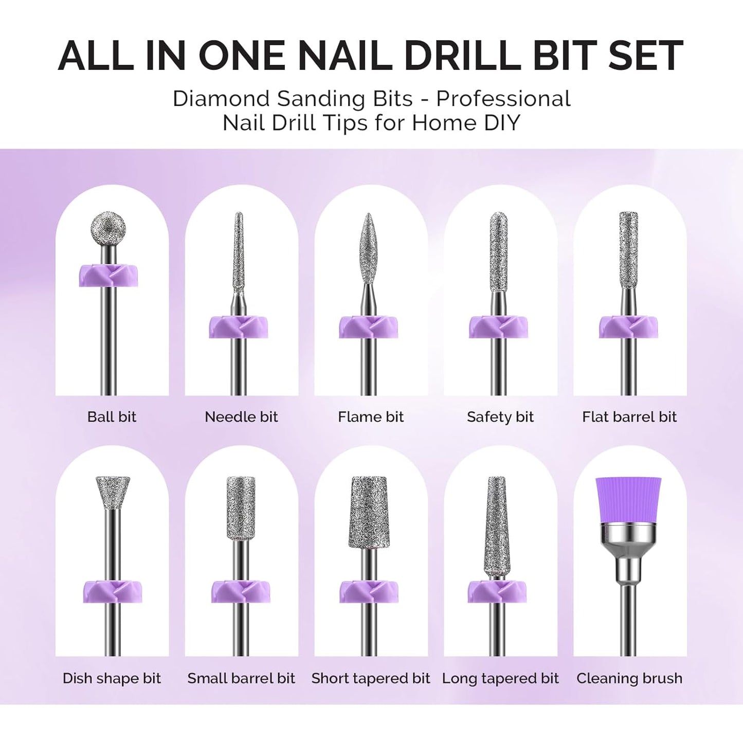 Nail Drill Bits Set - 50 Pcs Sanding Bands & 10 Pcs Diamond Bits | Professional Manicure Tools