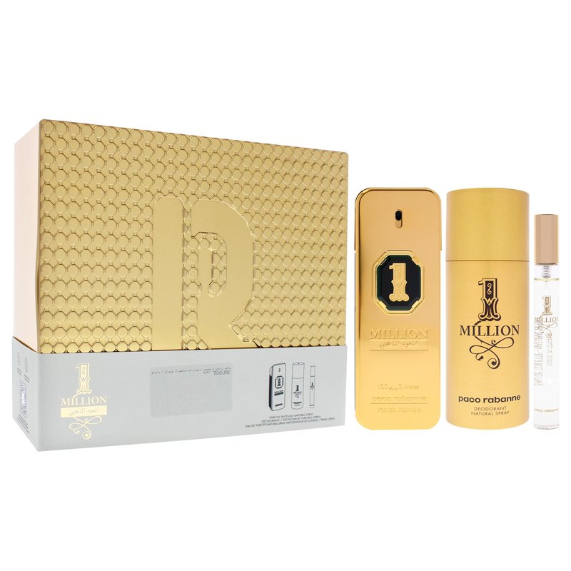 1 Million Golden Intense by Paco Rabanne for Men - 3 Pc Gift Set 3.4oz Parfum Spray, 0.34oz EDT Spray (Mini), 5.1oz Deodorant Spray