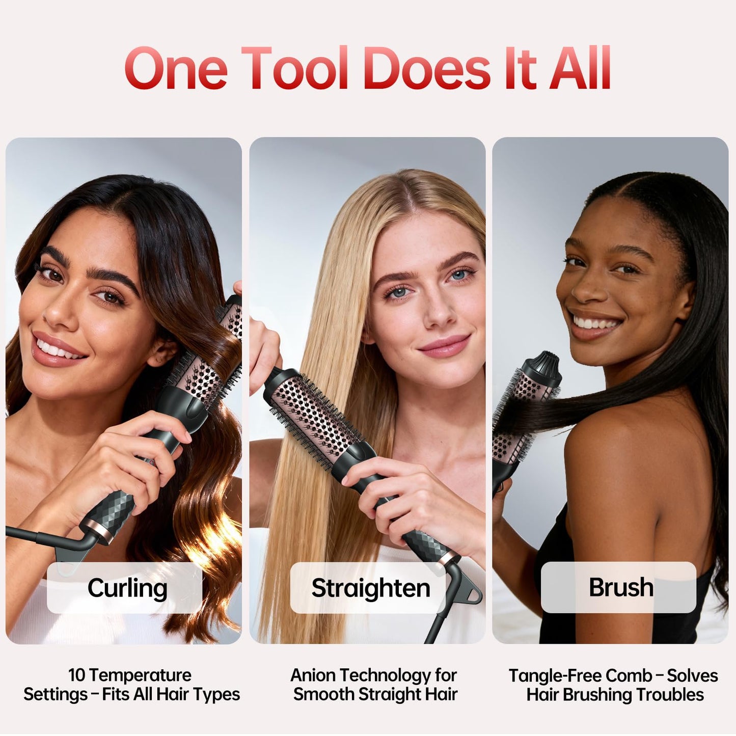 Thermal Brush, 1.5 Inch Heated Round Brush for Blowout Look, 30s Fast Heating Curling Brushes with 10 Temp Settings,Negative Ions & Ceramic for Volumizing, Travel Hair Styling Tool，Rose Gold