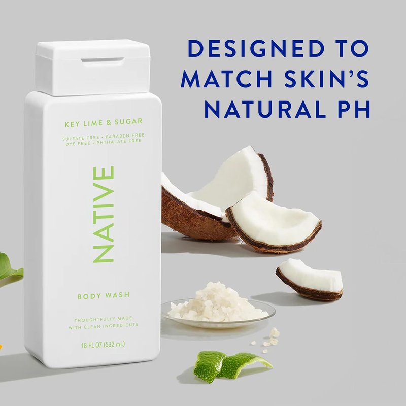 Body Wash with Naturally Derived Ingredients - Sulfate & Paraben Free | Hydrating Key Lime & Sugar Scent | 18 oz for Men & Women