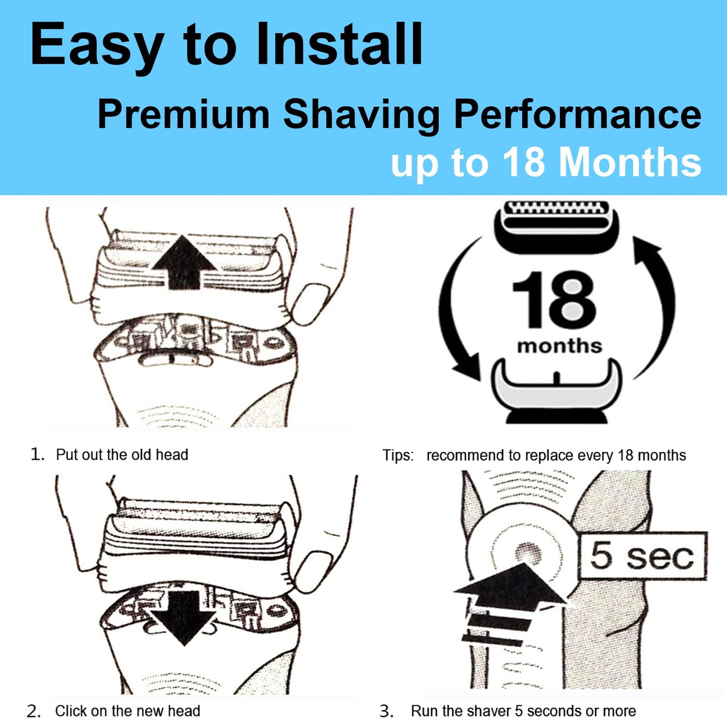 32B Series 3 Replacement Head for Braun ProSkin Electric Shaver, Compatible with Braun Foil Shaver 3000s 3010s 3020s 3030s 3040s 3050cc 3070cc 3080s 3090cc 320 330 340 350cc (1 Pack)