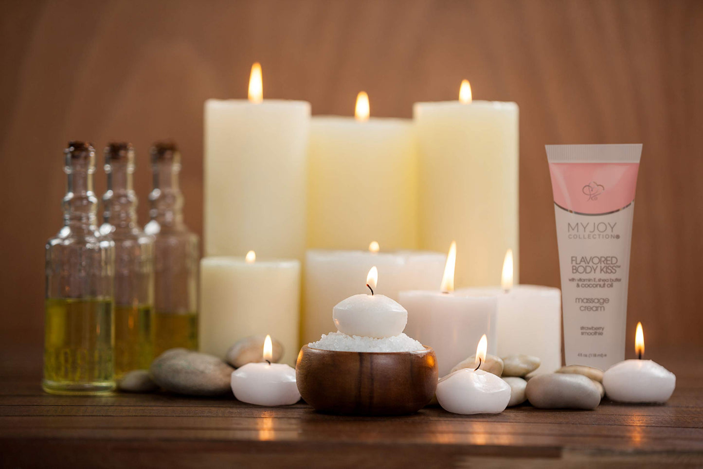 Flavored Body Kiss Edible Massage Cream for Sensual Massage, Strawberry, White Cherry and Orange with Nourishing Coconut Oil, Shea Butter PH Balanced Boxed for Gifting