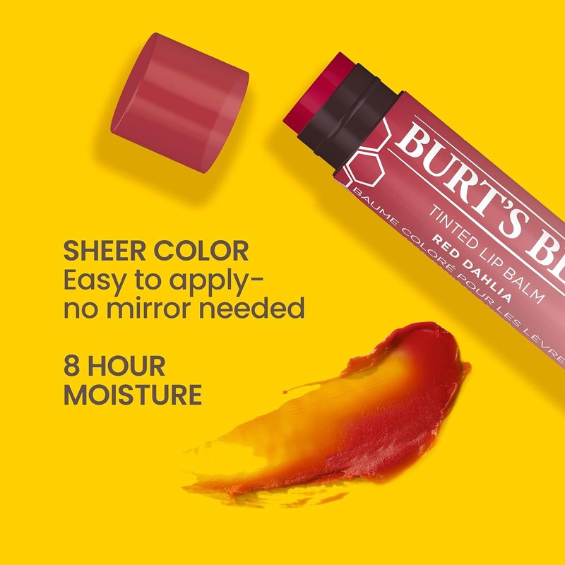 Burt's Bees Shimmer Lip Tint Set - Hydrating Tinted Lip Balm Sticks | Red Dahlia, 2-Pack