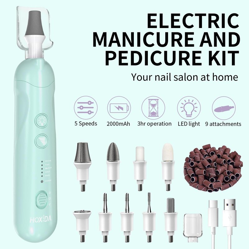 Cordless Electric Nail File Set, Rechargeable Pedicure Tools for feet, Professional Manicure Pedicure Kit 5 Speeds Hand Foot Care Nail Drill for Thick Nail Toenail Cuticle Women Men Pets