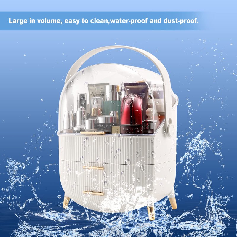 Makeup Organizer,Cosmetics Display Case With 2-Layer Storage Box,Waterproof And Dustproof,Skincare Storage Box (White A)