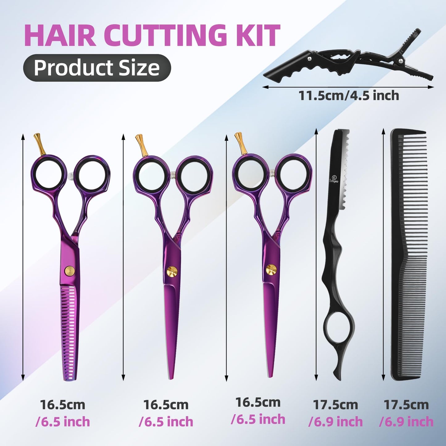 ETHTXE 9Pcs Professional Hair Scissors Set, Stainless Steel Barber Supplies – Includes Straight & Thinning Shears, Hair Thinning Knife – Multi-Use Haircut Tools for Home, Salon, and Barbers (Purple)
