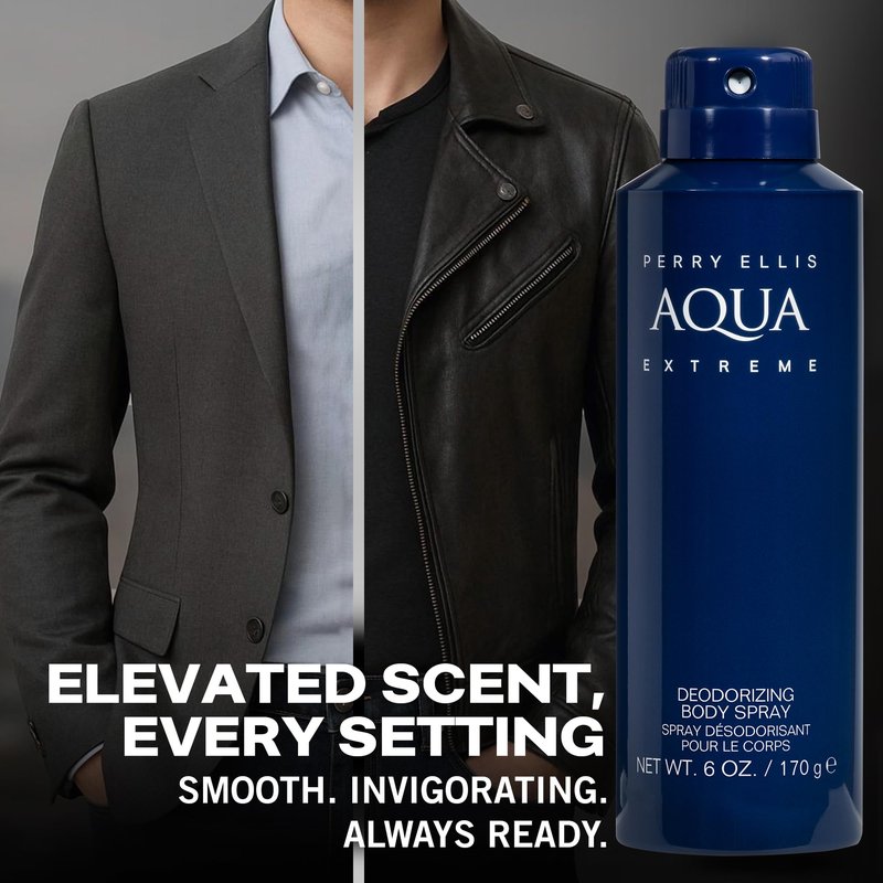 Perry Ellis Aqua Extreme Body Spray for Men - Body Spray Cologne, EDT, All Over Men's & Boys Mist with Notes of Fresh Wood & Spice Fragrance - 6 oz