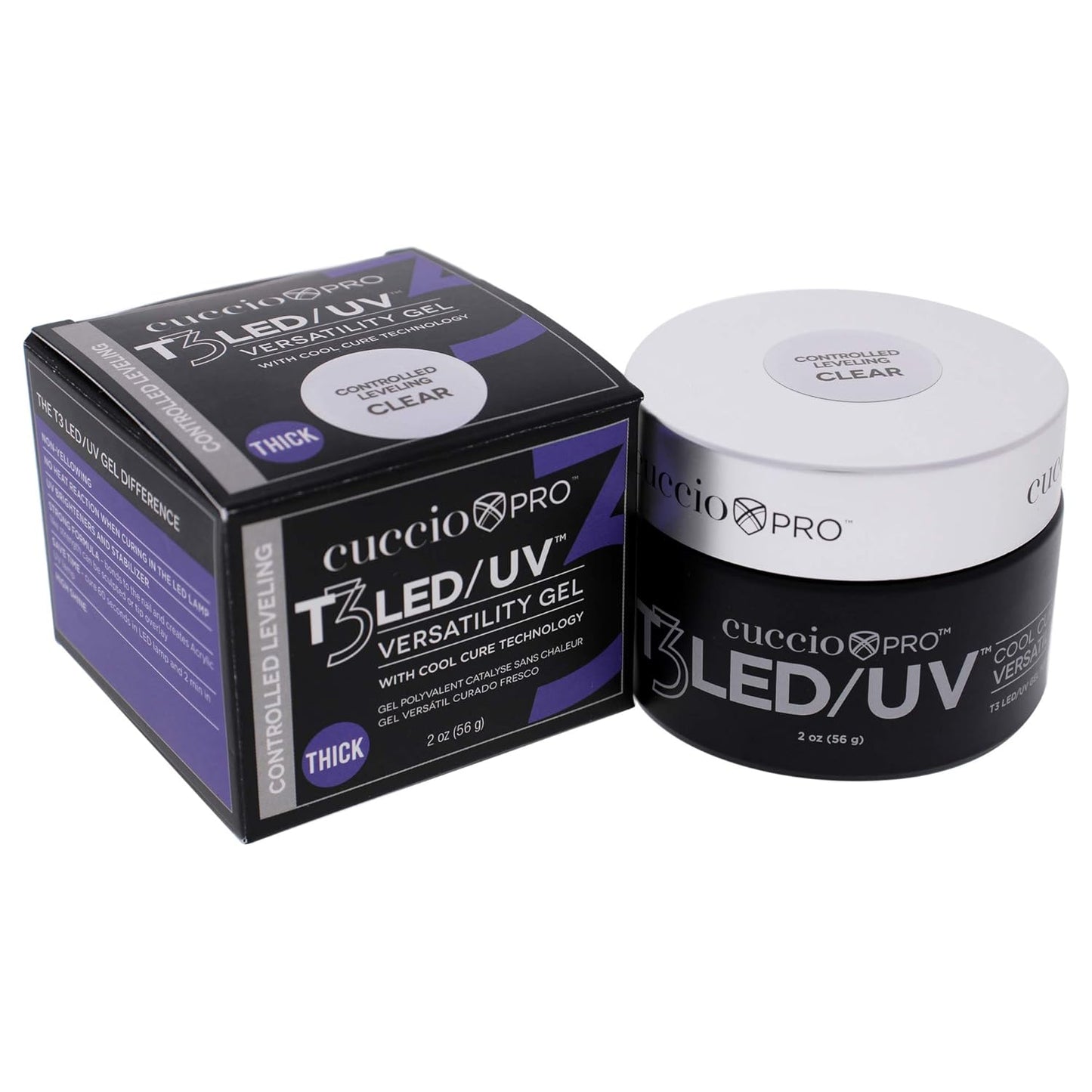 Cuccio Pro T3 LED/UV Cool Cure Gel - Flexible & Strong Adhesion - Quick Cure - 2 Oz Clear Nail Gel