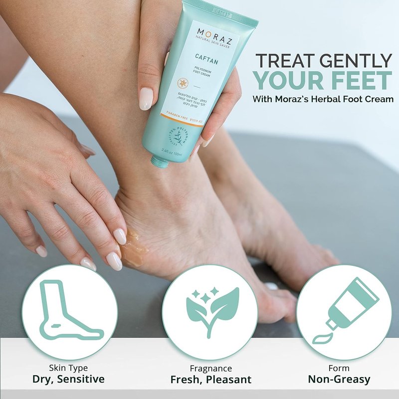 Moraz Caftan Polygonum Foot Cream for Dry Cracked Heels and Feet with 75% Polygonum Extract – Non-greasy, Fast-absorbing Intensive Foot Moisturizer for Dry Cracked Feet, Vegan, Paraben Free, 8.5 Fl Oz