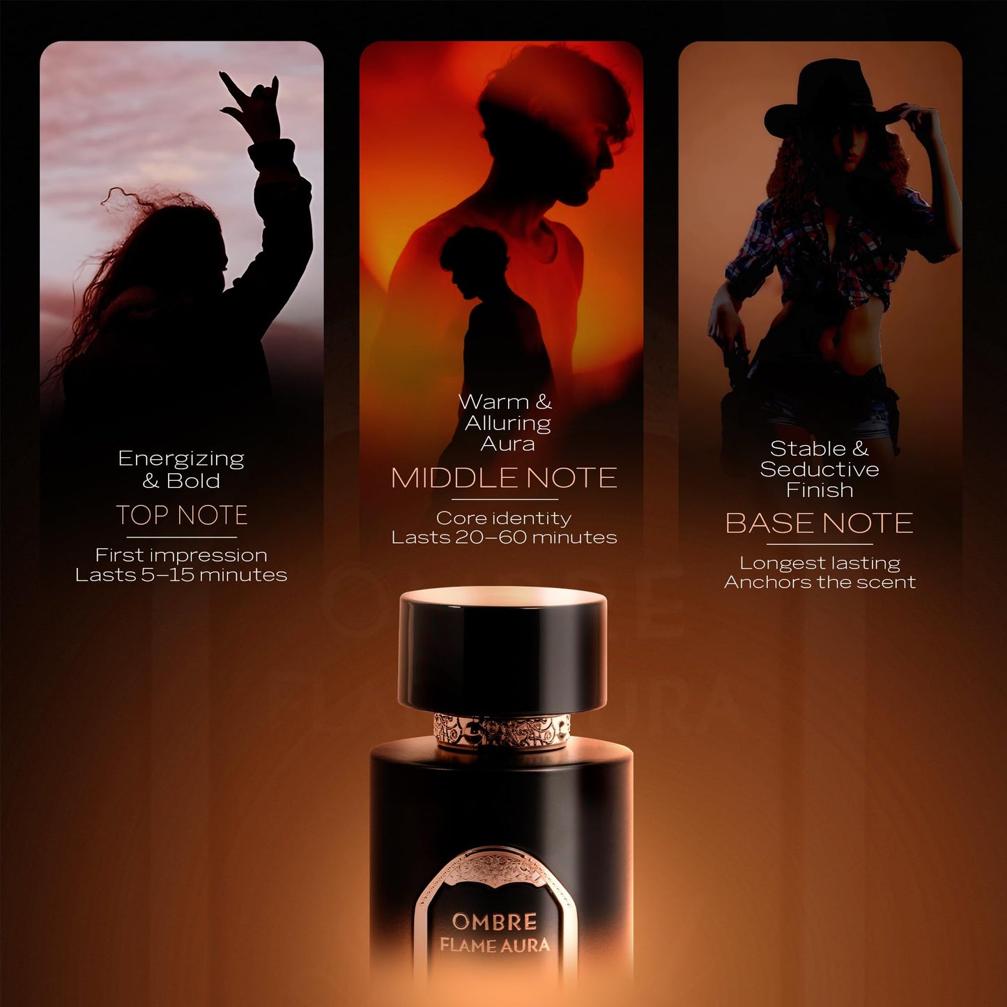 Sapil Ombre Flame Aura Eau de Parfum – Long Lasting Unisex Spicy Woody Perfume | Cardamom, Oud & Amber Notes | Warm Smoky Signature Fragrance | 3.4 oz / 100ml