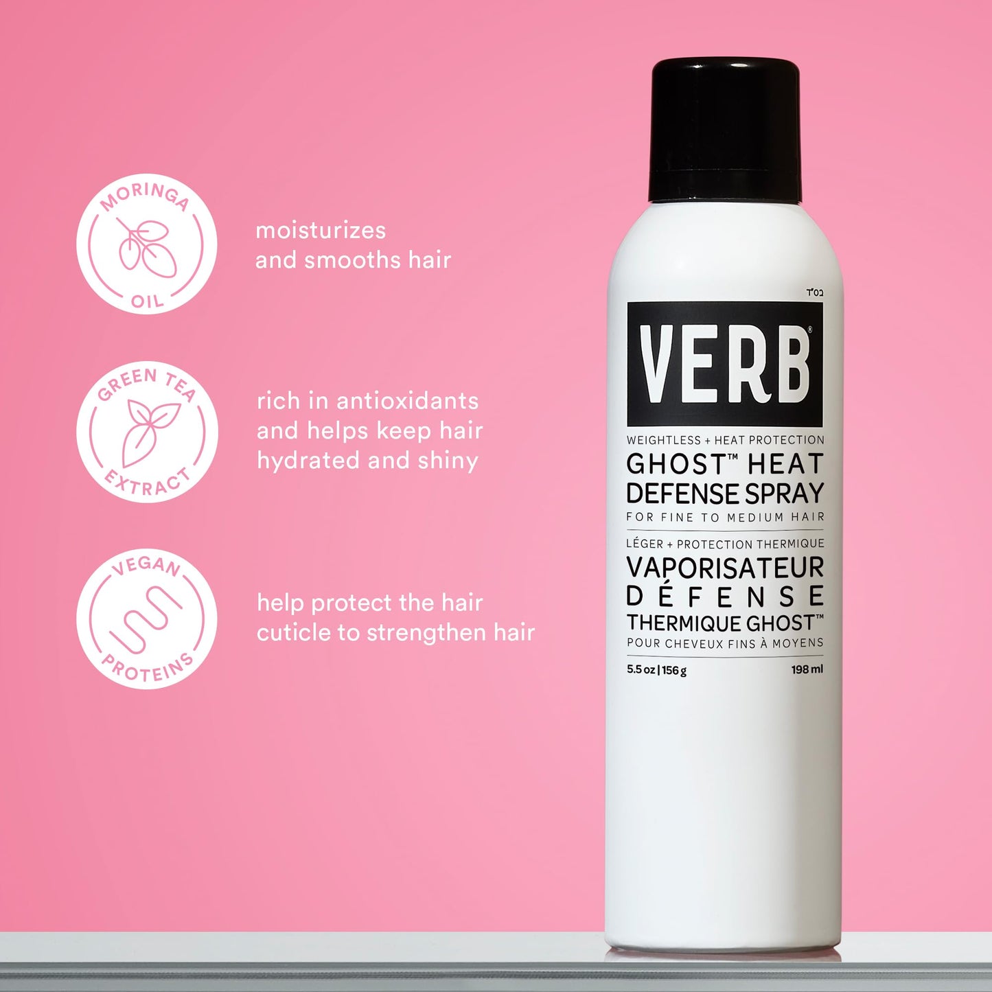 VERB Ghost Shampoo & Conditioner Duo Set, 12 fl oz + VERB Ghost Heat Defense Spray, 5.5 oz – Weightless Heat Protection + Shine – for Fine to Medium Hair