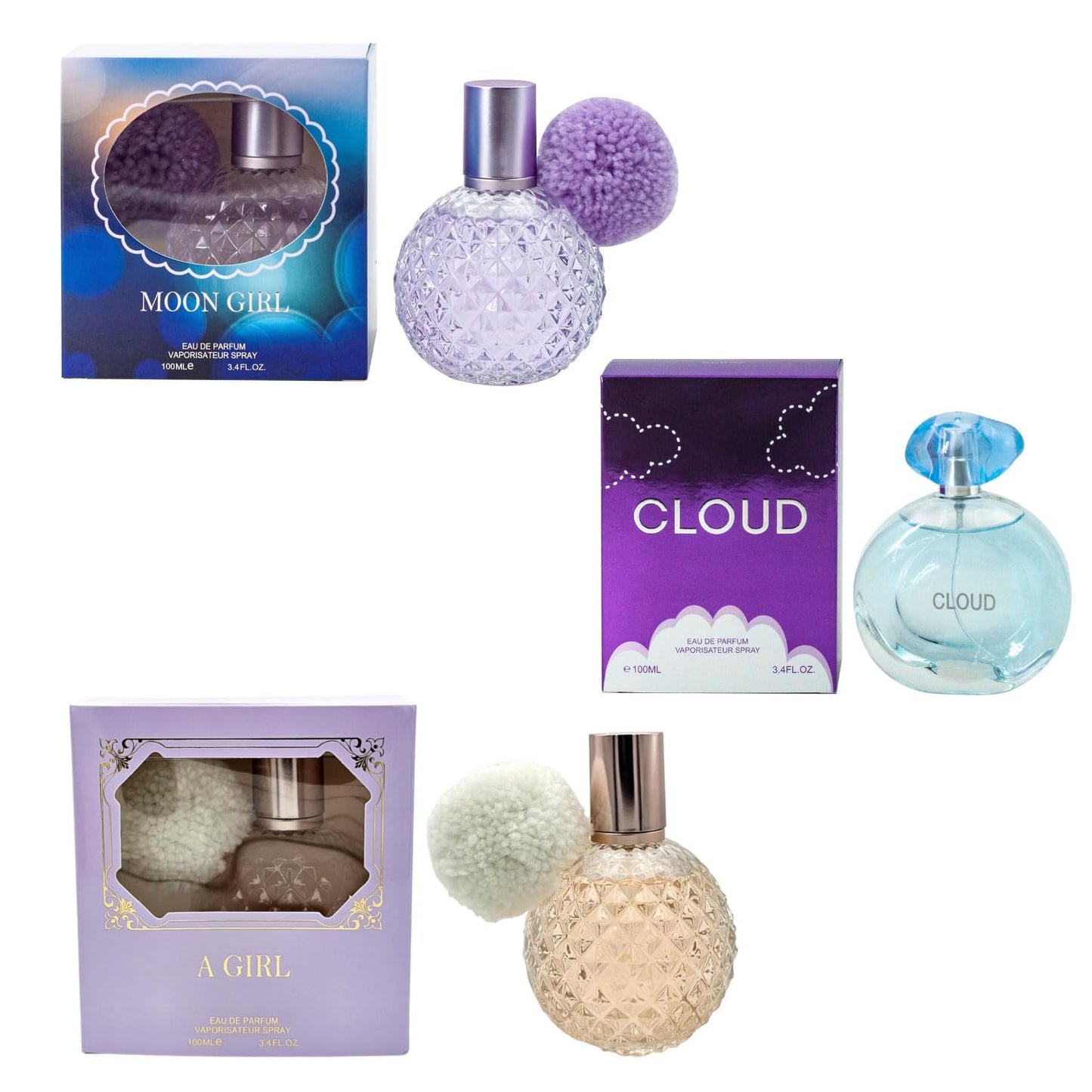 VENEZIO PROFUMO Moon Girl, Cloud, A Girl Perfume Gift Set, Eau de Parfum Spray, 3.4 FL OZ Each, Pack of 3 Fragrance for Women