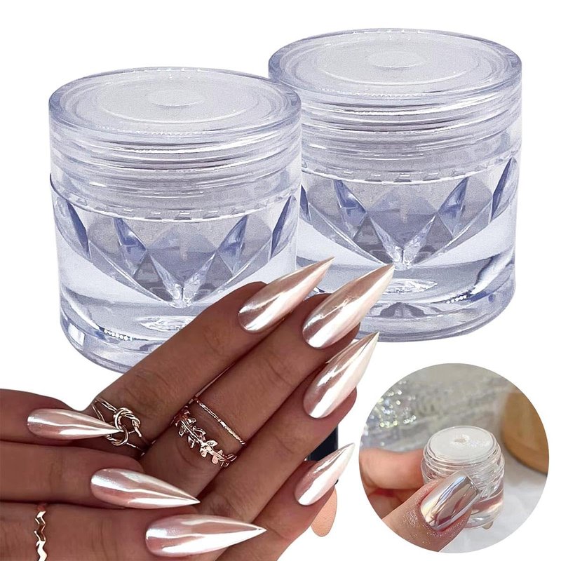 GZMAYUEN 2 Boxes White Pearl Chrome Nail Powder, Moonlight Mirror Effect Metallic Powders Aurora Magic Pearlescent Nail Powder for Manicure Decorations