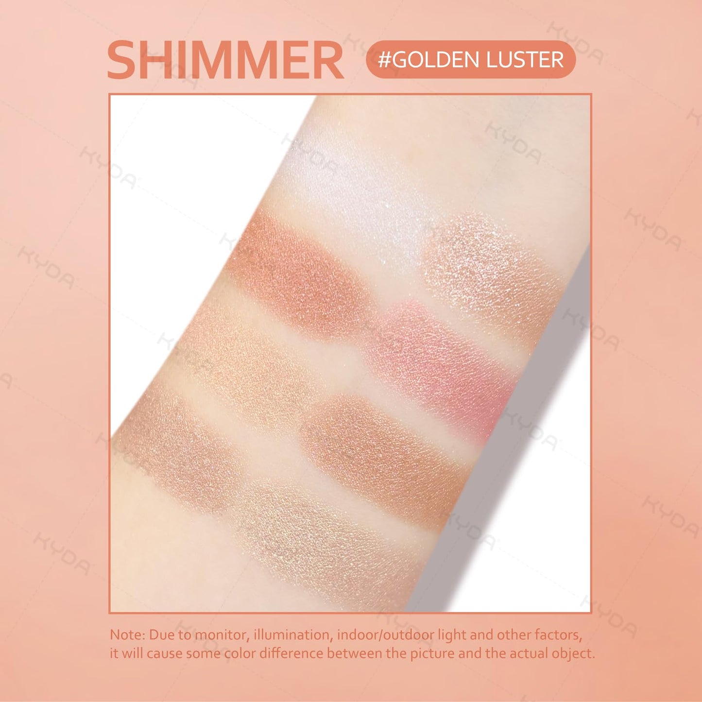 KYDA 8 Colors Baked Powder Palette, Mulitiuse Baked Powder for Eyeshadow Highlighter Contour, Lightweight Blendable, Buildable Glossy Color, Golden Luster