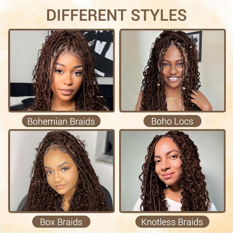 Human Braiding Hair - 10A Brazilian Virgin Deep Wave for Boho Knotless Braids | 2 Bundles, 16 Inches, Medium Brown