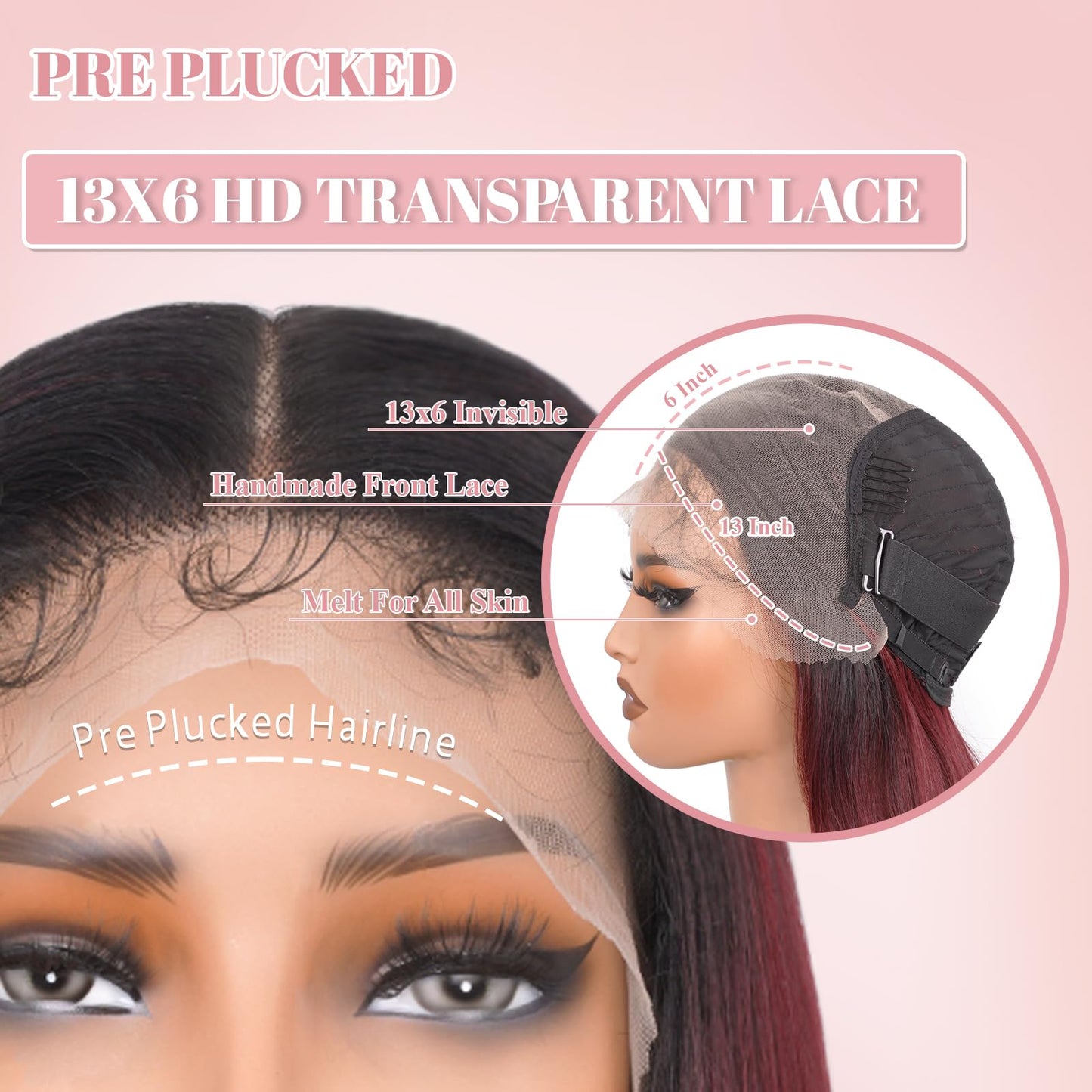 13x6 HD Lace Front Wigs for Women, Synthetic Wigs Wear and Go Glueless Wig with Baby Hair, Pre Plucked Layered Long Straight Wig, Heat Resistant (#OMBUG Burgundy)