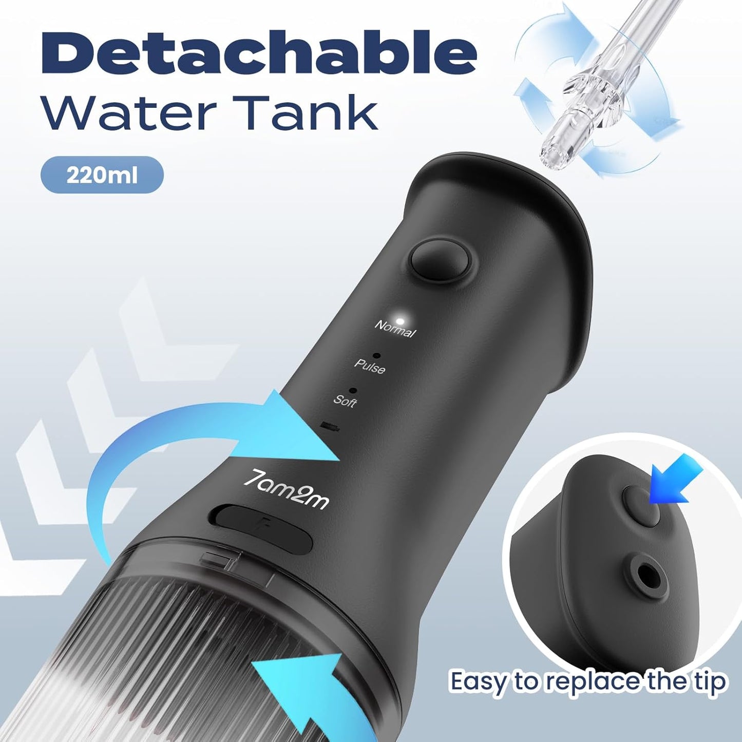 Portable Water Flosser - Cordless Dental Water Flosser with 3 Modes, 2 Jet Tips, USB-C Rechargeable | IPX7 Waterproof, Travel-Friendly (Black)