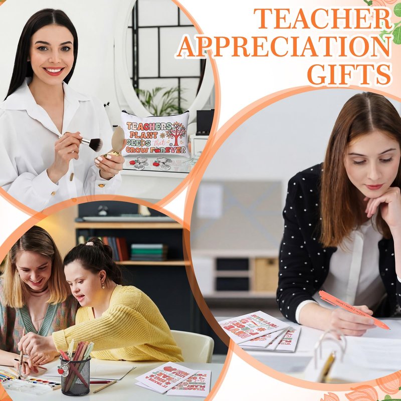 Fulmoon 40 Pcs Teacher Appreciation Gifts Thank You Teacher Gifts Bulk Socks Makeup Bags Keychains Motivational Notebooks Ballpoints(Wood Color,Teach Love Inspire)
