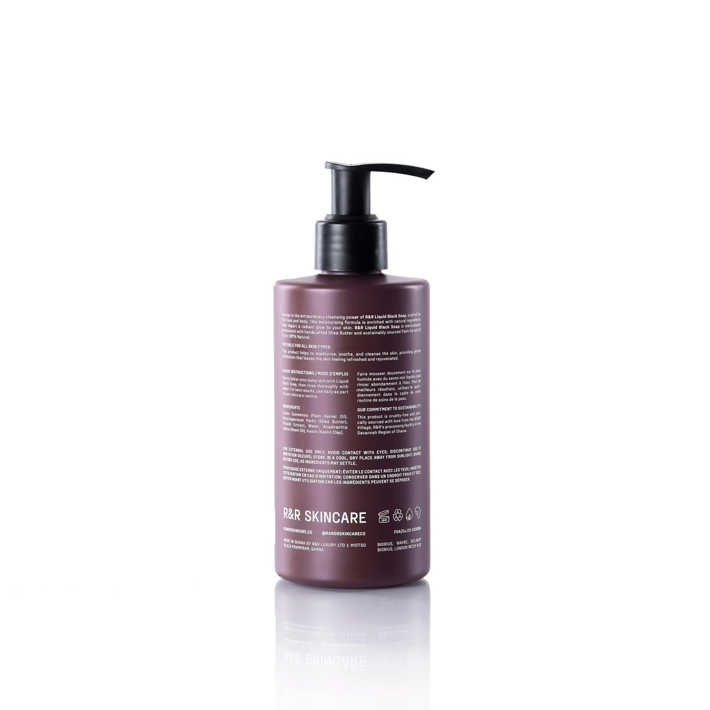 R&R Skincare Pure Liquid African Black Soap Body Wash with Shea Butter – Hydrating & Moisturizing for All Skin Types – Unscented – 8.5 fl oz