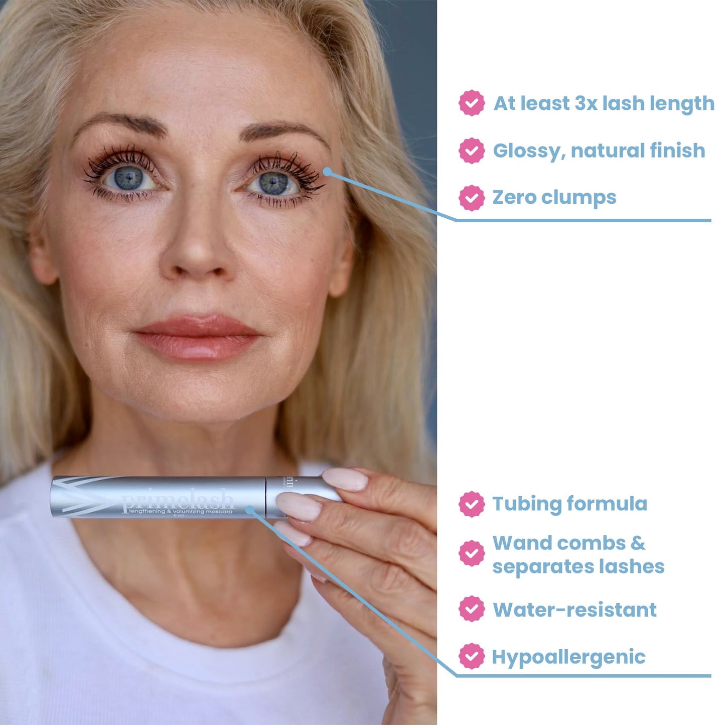 Prime Prometics PrimeLash Mascara for Older Women – Volumizing, Incredible Length in 2 Coats – Long-Stay, Zero Clumps, Hypoallergenic (Brown)