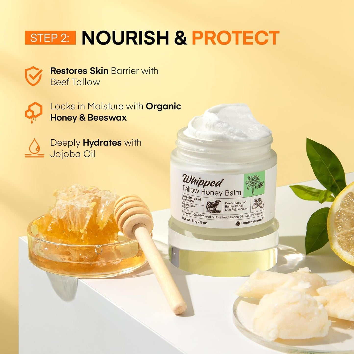 Super Vitamin C with Beef Tallow Honey Balm for Skin Duo – with Peptides & Niacinamide for Face Wrinkles, Lifting, & Age Spots | Complete Anti-Aging Skincare Set for Restoring Radiance to Mature Skin