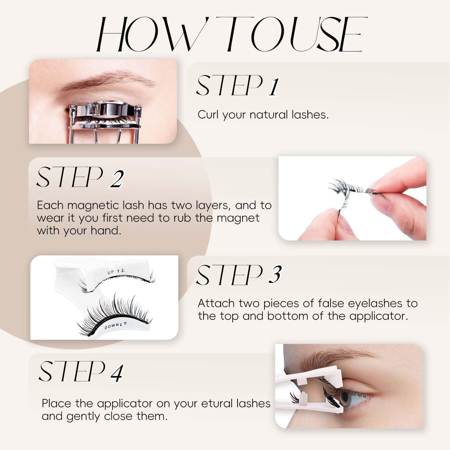 FADLASH Magnetic Eyelashes with Applicator Magnetic Lashes Reusable Natural Look Soft Magnet Eyelash Kit Easy to Wear 1 Pair (B1)