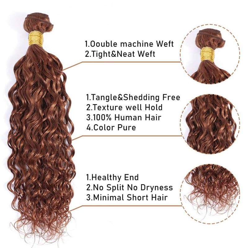 14 16 18 Inch Brown Bundles Human Hair Color 30 Bundles Brown Human Hair Water Wave Bundles Real Unprocessed Hair Wet And Wavy Weave Bundles