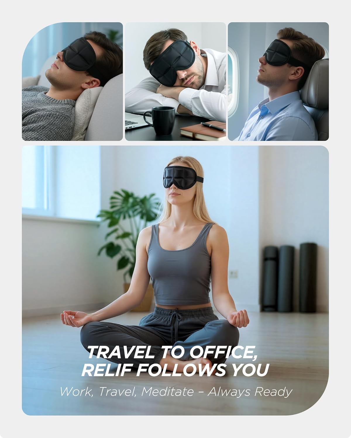 3D Cooling Sleep Mask - Double Coldfocus Gel for Hot & Cold Therapy | Blackout Eye Mask for Travel, Migraine Relief, 2 Packs