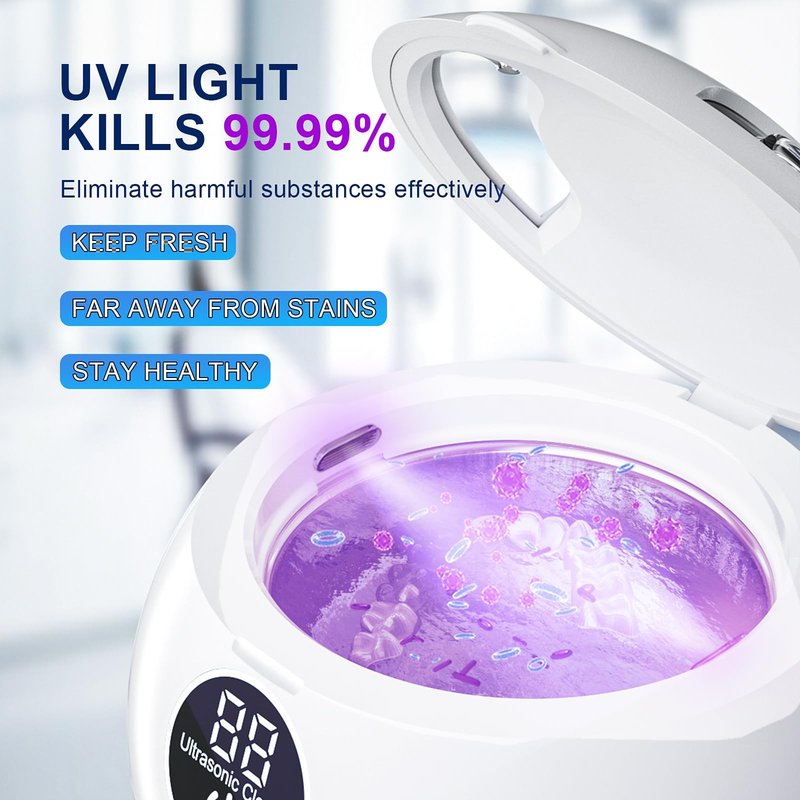 Ultrasonic Retainer Cleaner Machine 45kHz Dental Retainer Cleaner with 3 Modes and Digital Timer Mouth Guard for Retainer Clean, Denture Clean,Braces, Aligner, Jewelry 200ML (Cloud White)