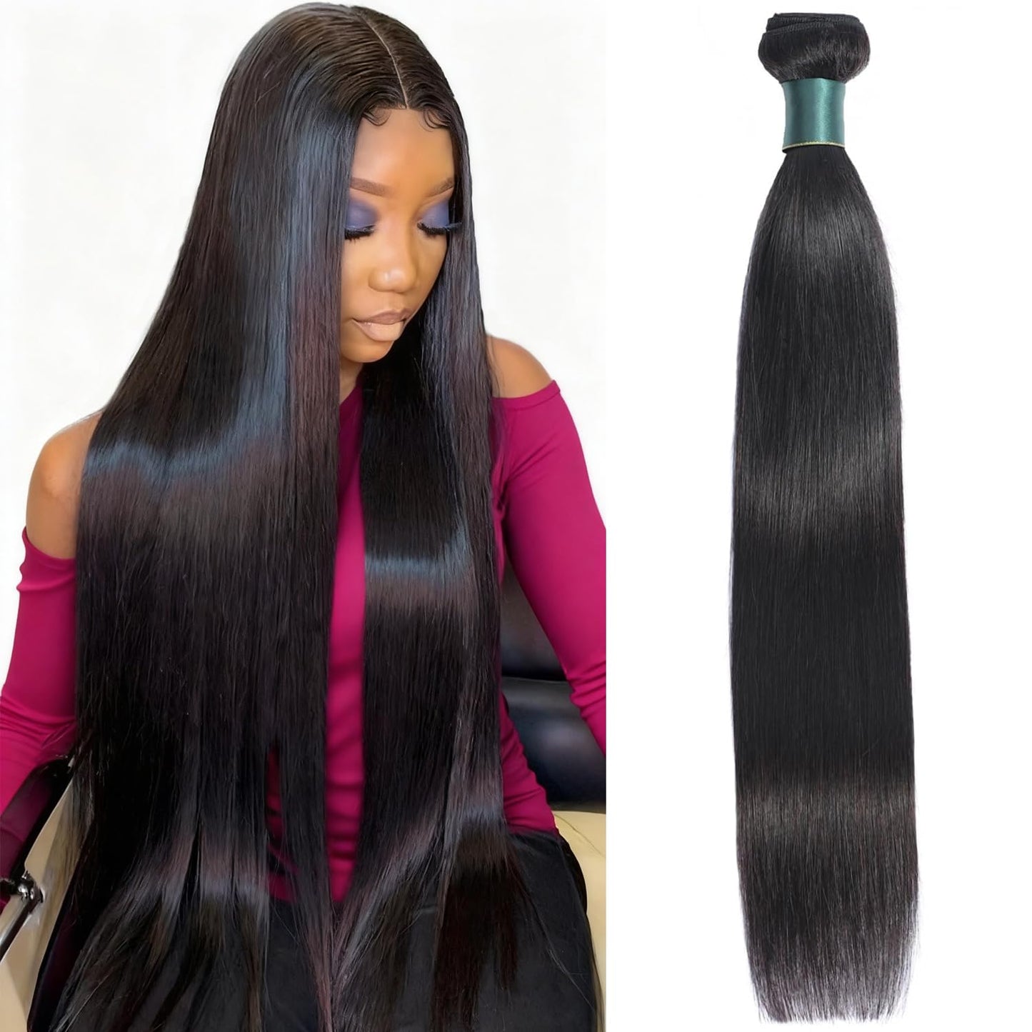 Brazilian Straight Human Hair Bundles 24 Inch 1 Bundle Human Hair Weave 12A 100% Unprocessed Virgin Hair Extensions Single Bundle Natural Black Color